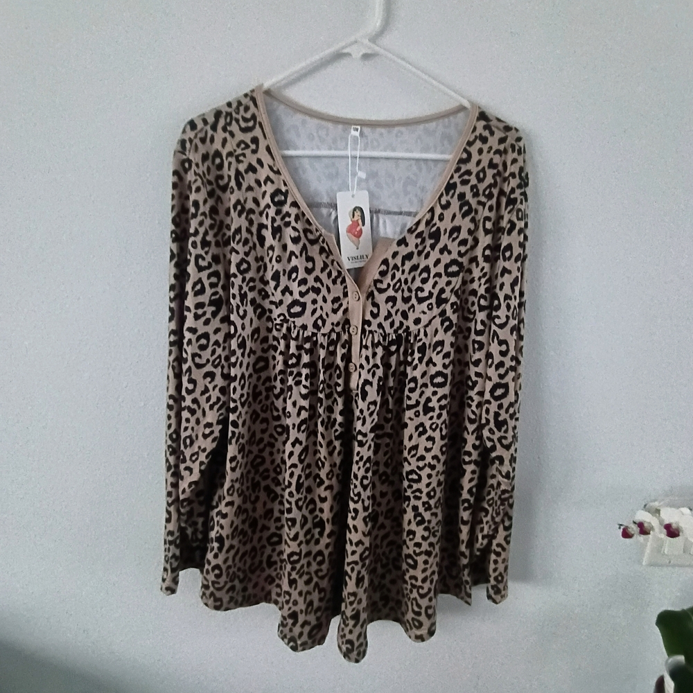 Vislily Leopard Print Babydoll Tunic Top NWT Plus Size 16W Flowy Chic